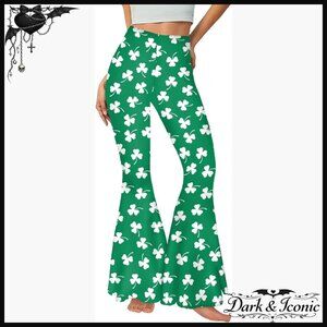 Women's Flare Leg Pants Polyester Spandex St Patrick's Day Shamrock Print